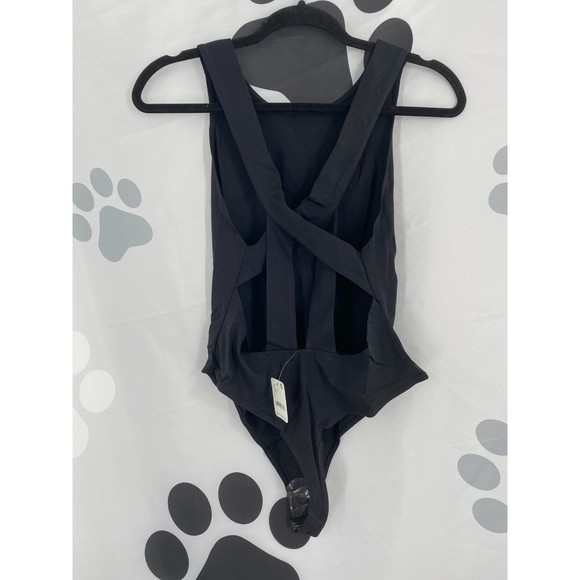 Free People NWT Jessa Bodysuit Cage Back Halter Stretch Thong Black Large New - Picture 4 of 11